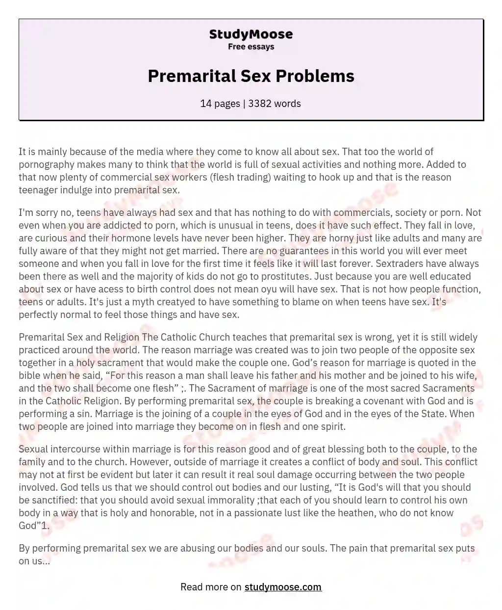 Premarital Sex Problems