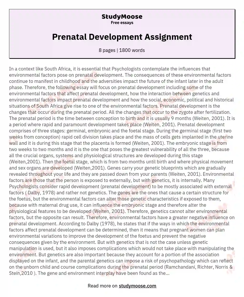 Prenatal Development Assignment