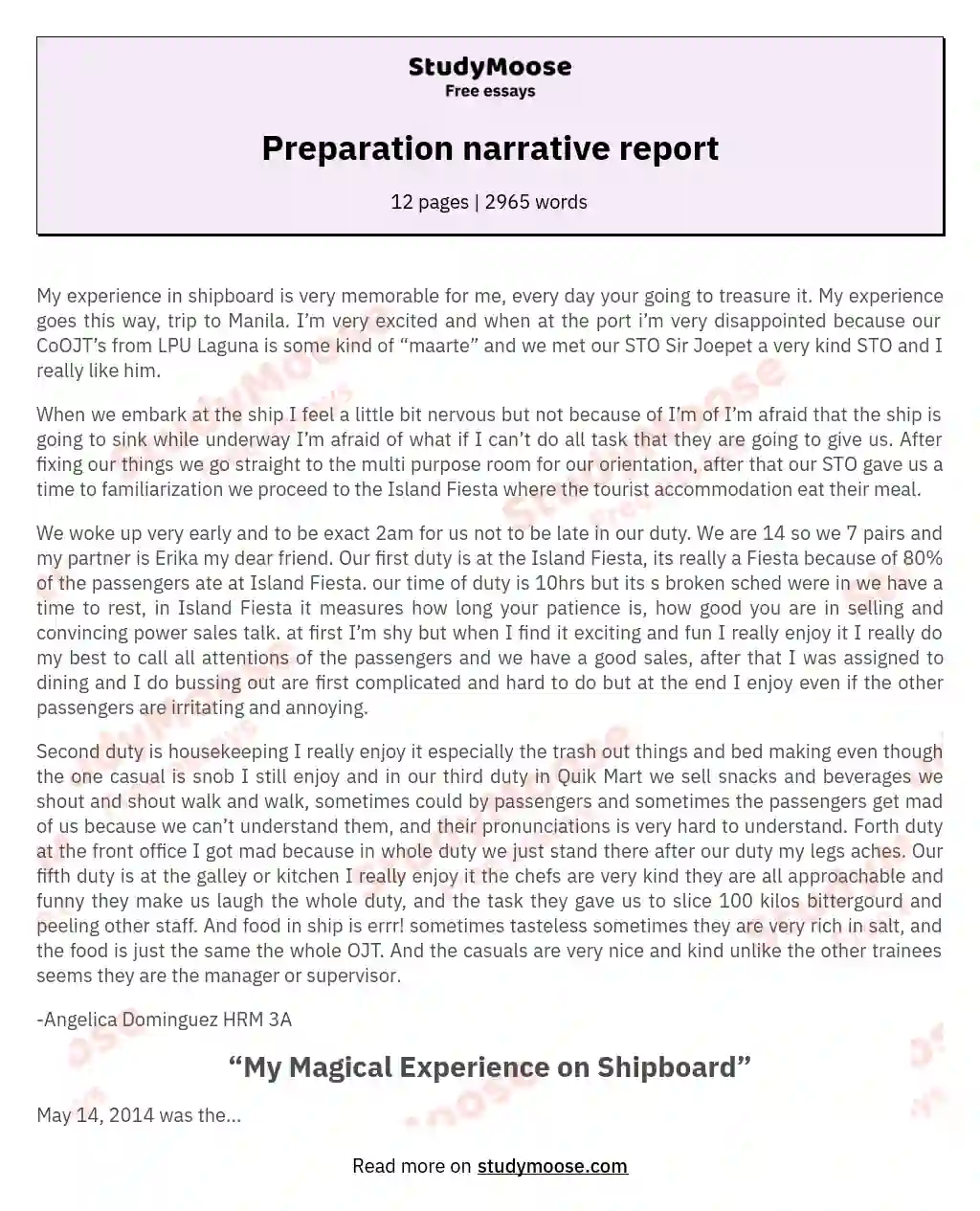 Preparation narrative report essay