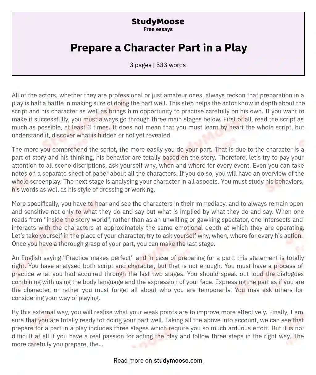 Prepare a Character Part in a Play