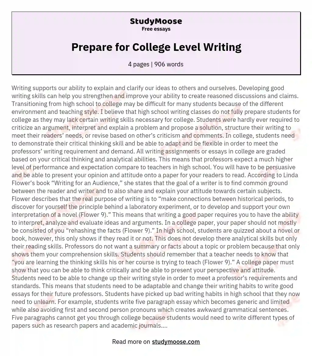 how to prepare for college life essay