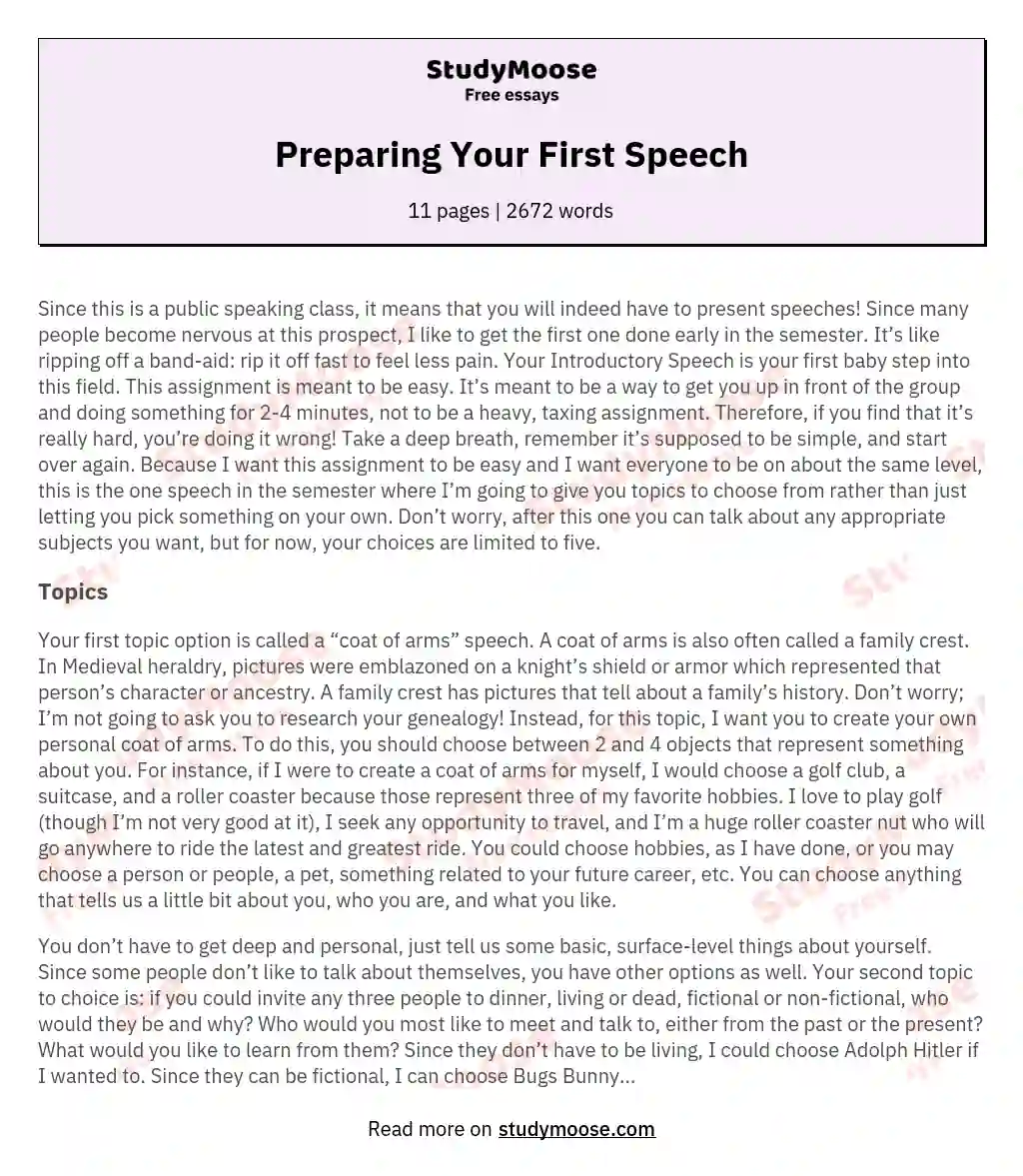 Preparing Your First Speech essay