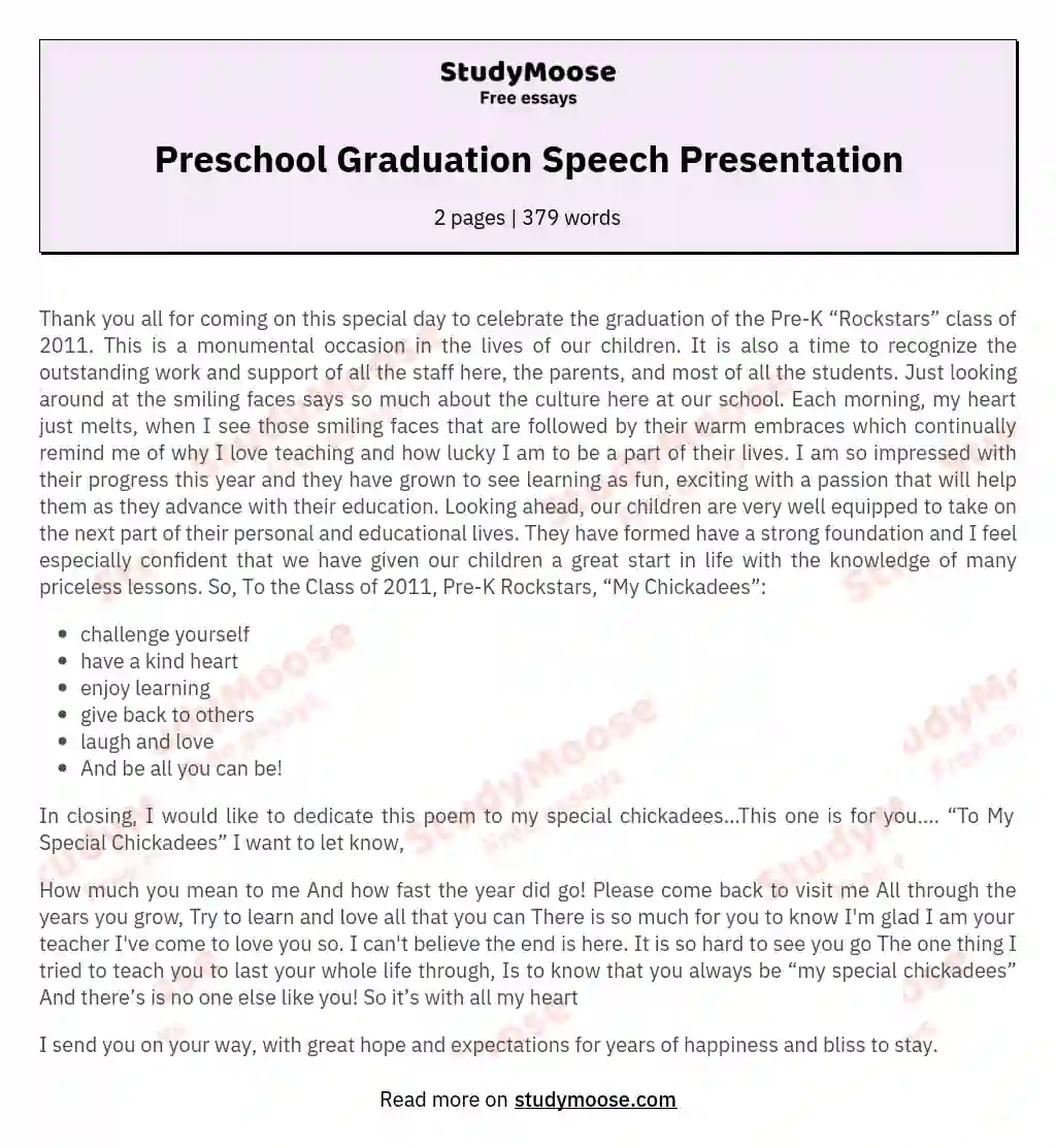 Preschool Graduation Speech Presentation