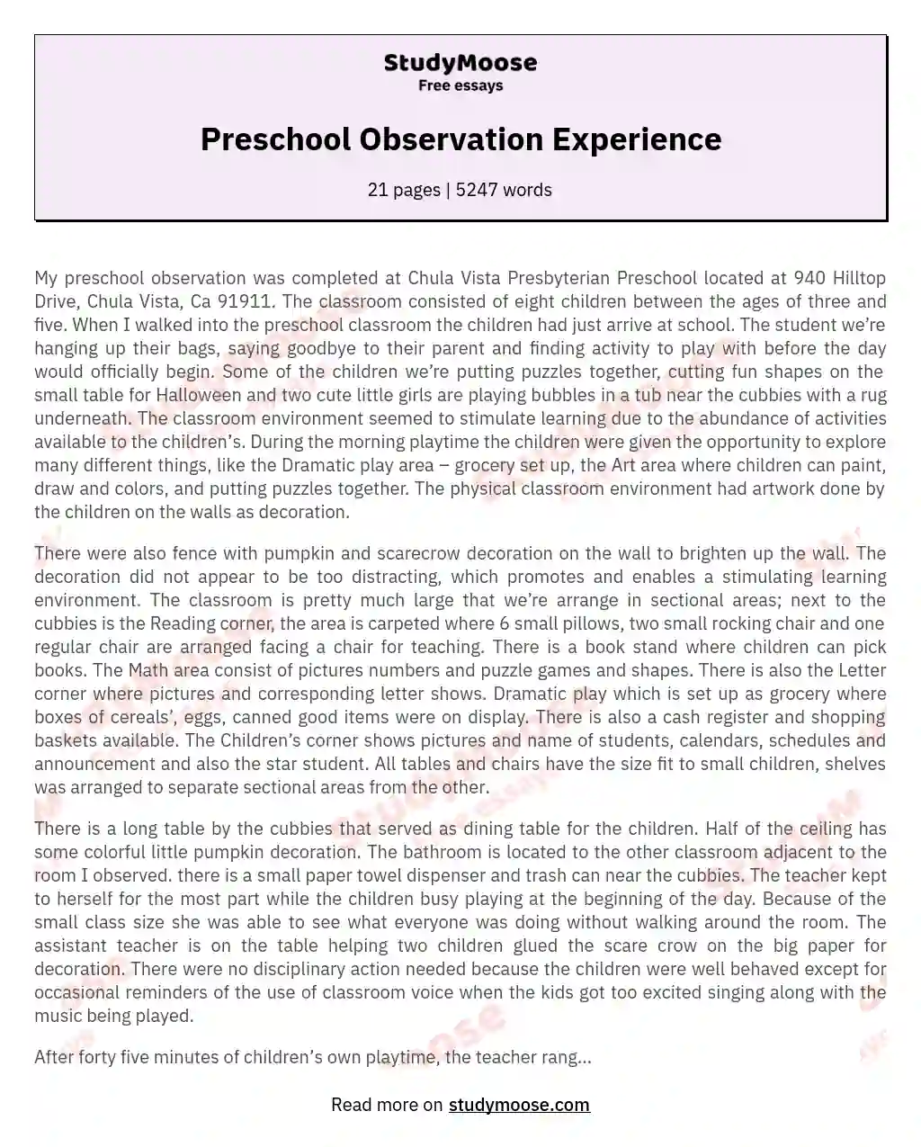 Preschool Observation Experience