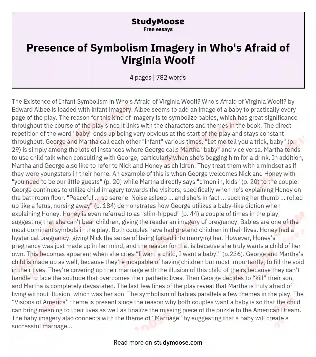 Presence of Symbolism Imagery in Who's Afraid of Virginia Woolf essay