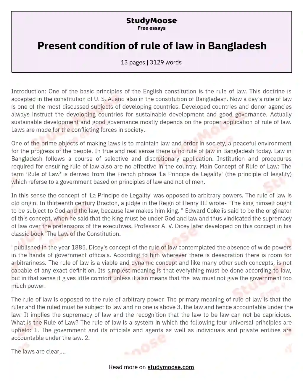 Present condition of rule of law in Bangladesh essay