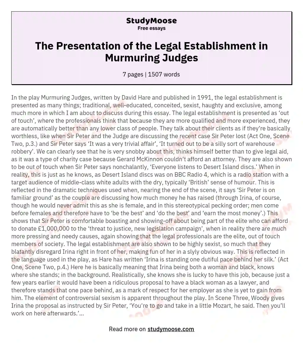 The Presentation of the Legal Establishment in Murmuring Judges