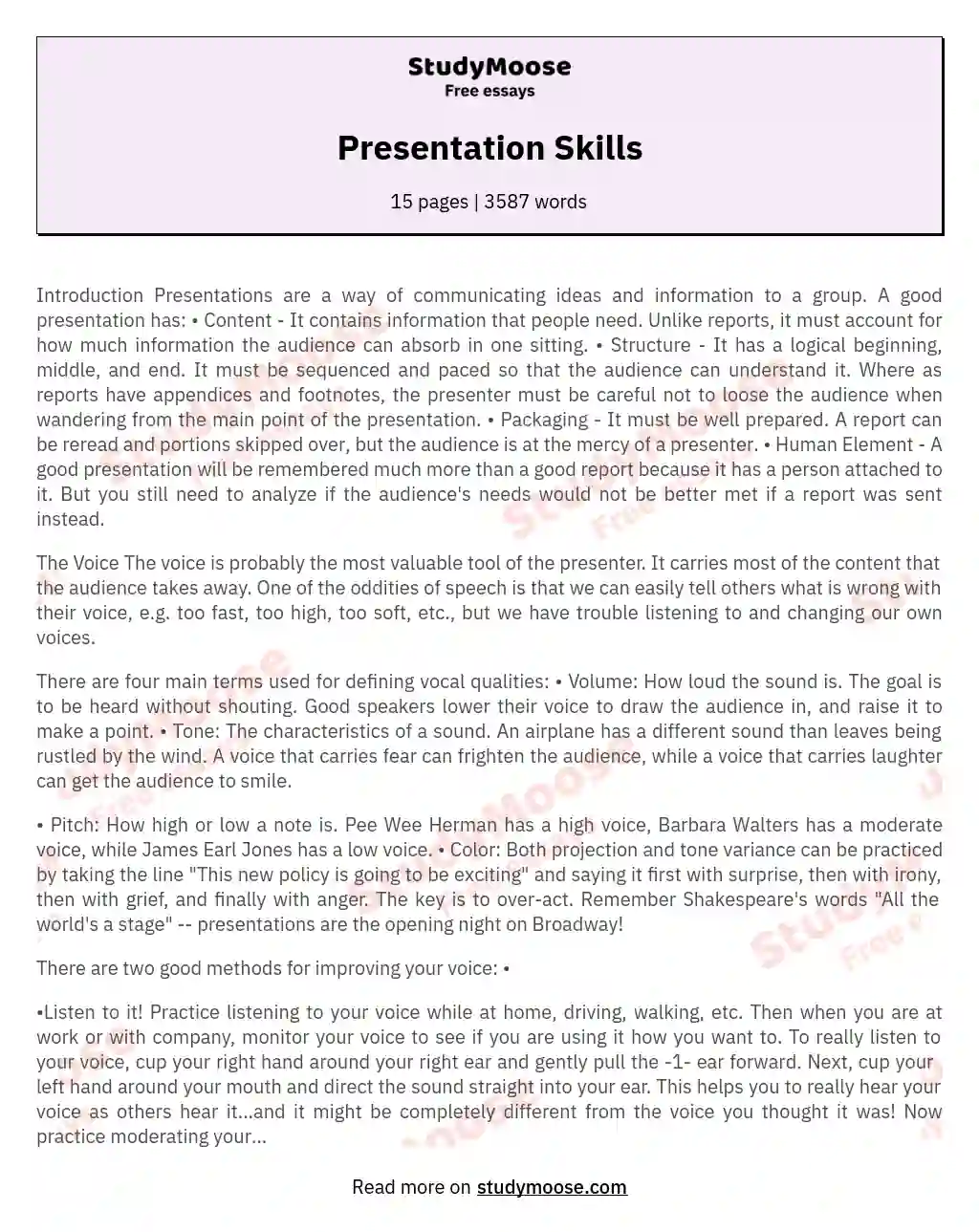 Presentation Skills essay