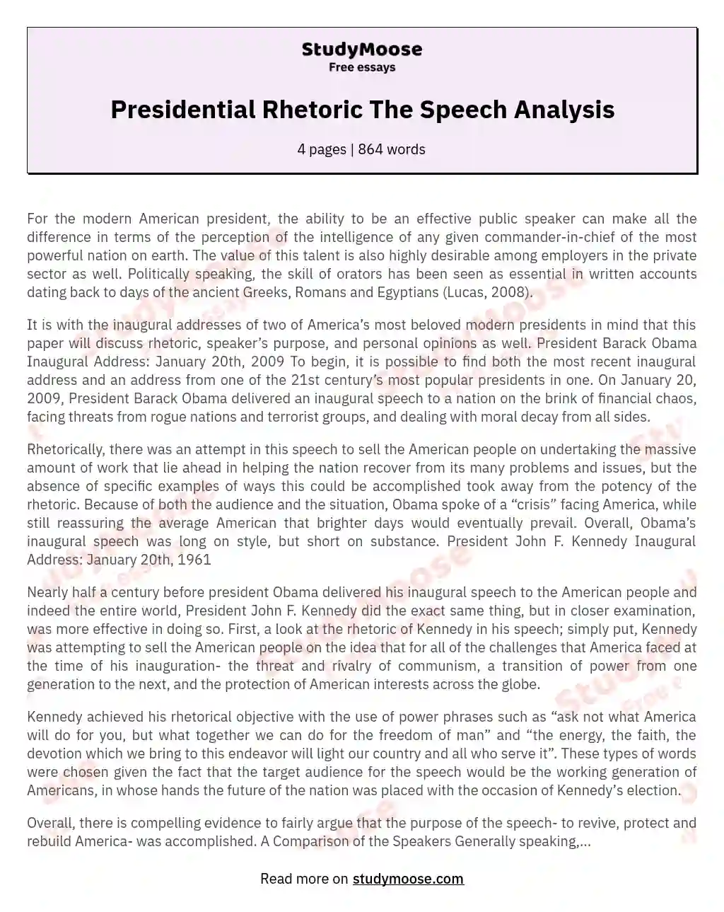 Presidential Rhetoric The Speech Analysis