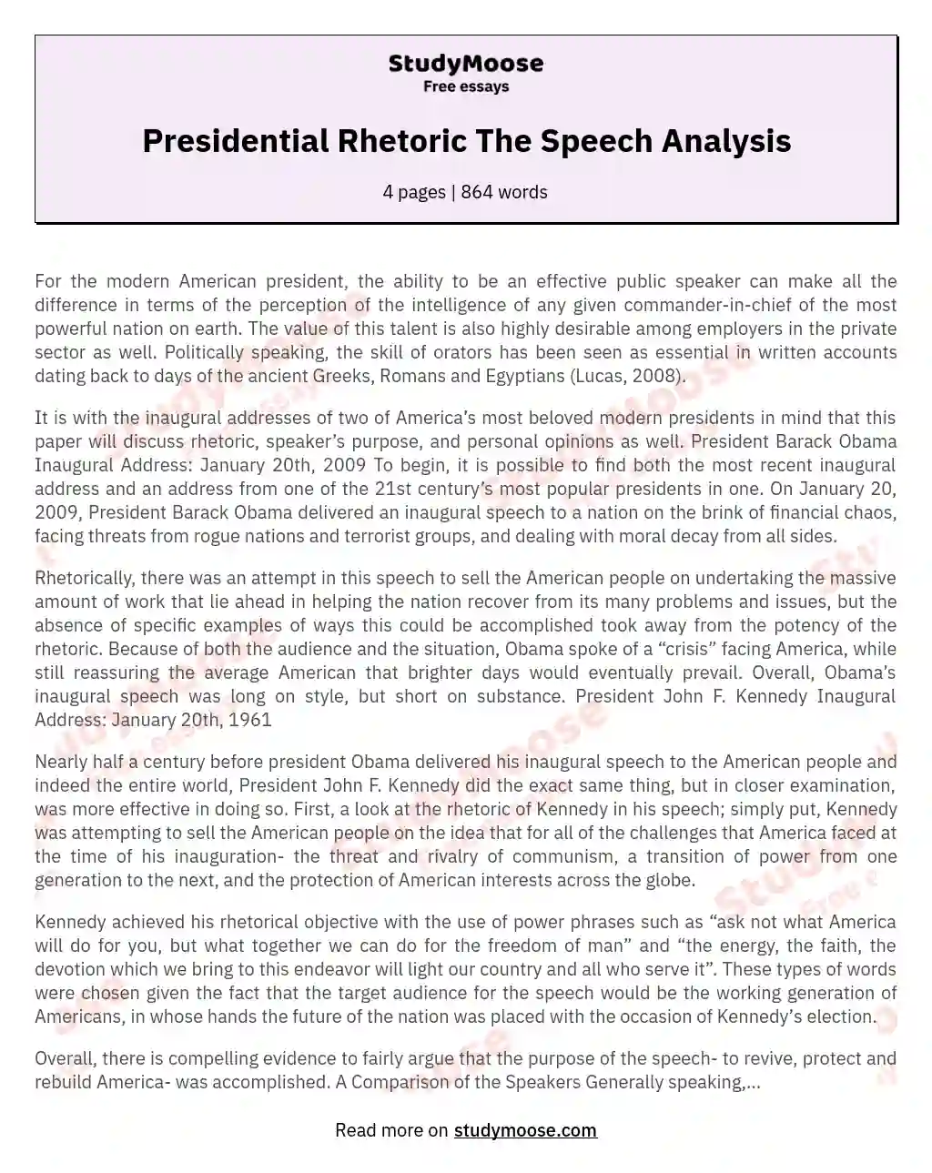 Presidential Rhetoric The Speech Analysis essay