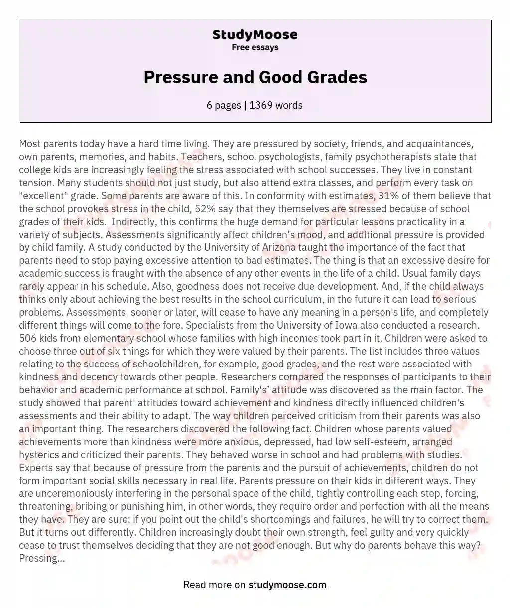 Pressure and Good Grades