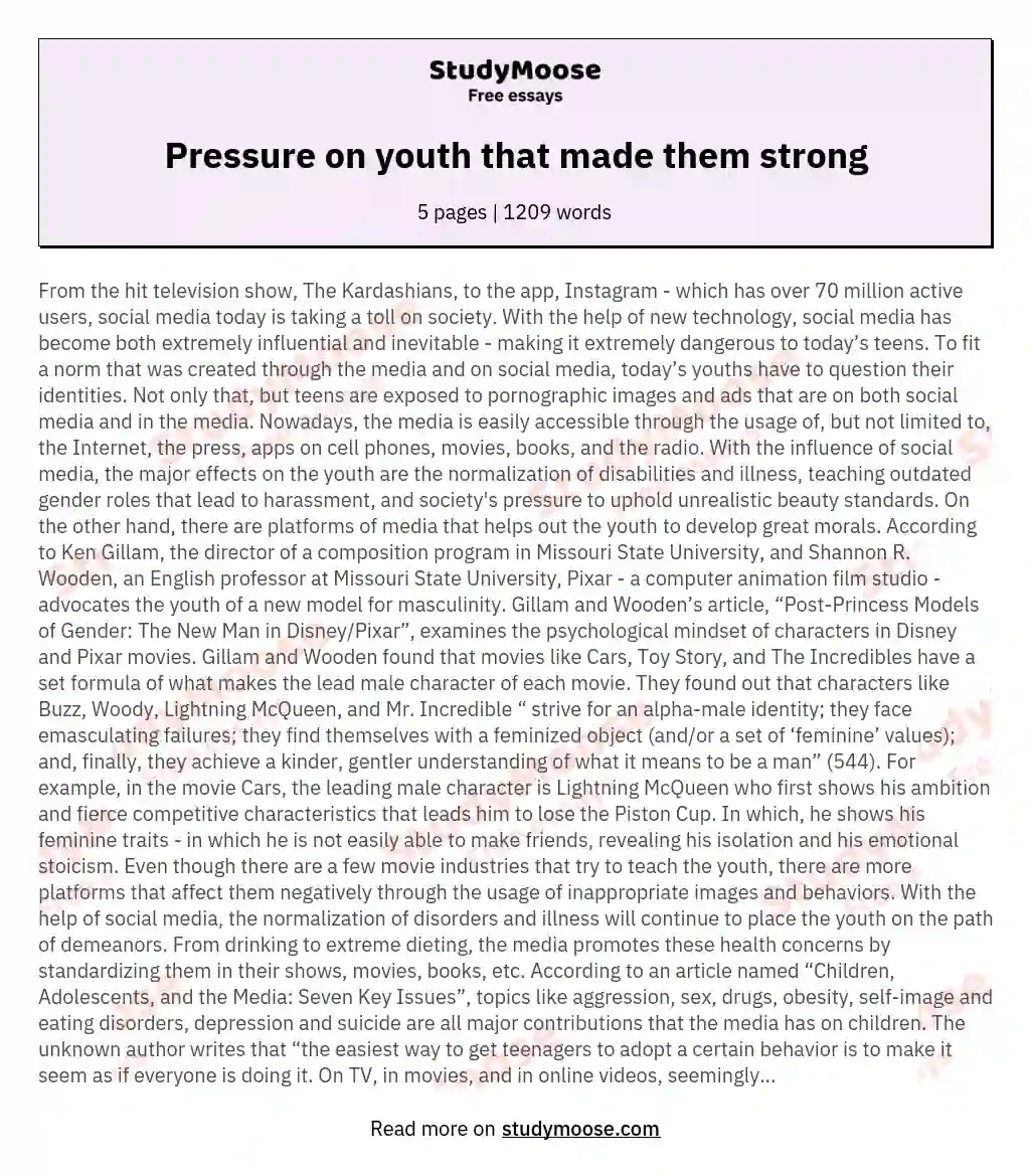 Pressure on youth that made them strong essay