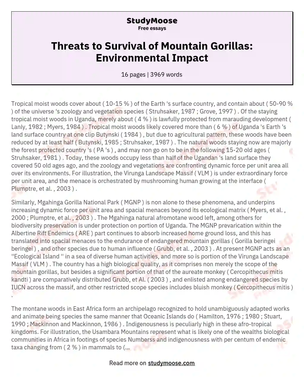 Threats to Survival of Mountain Gorillas: Environmental Impact essay