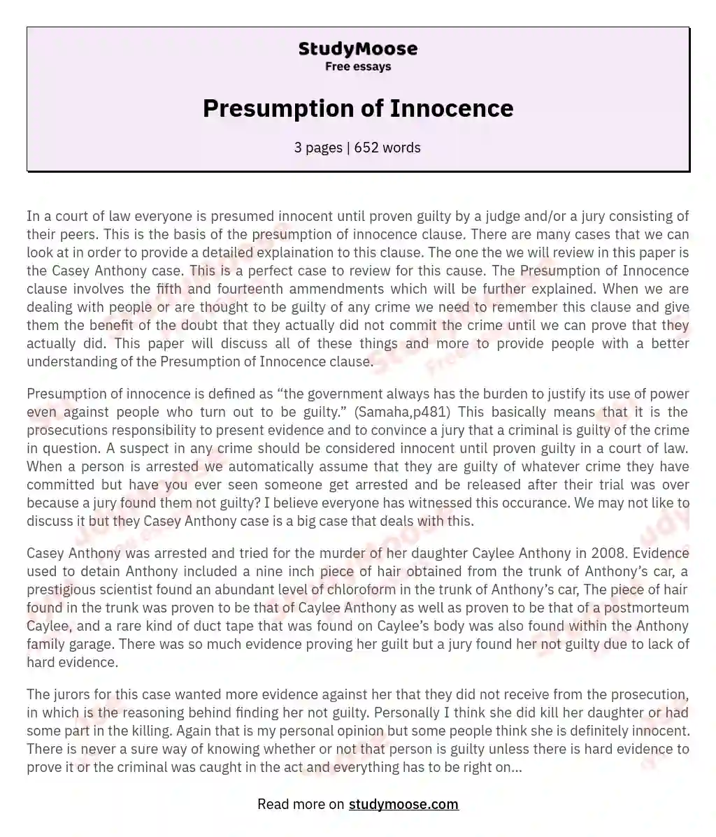Presumption of Innocence essay