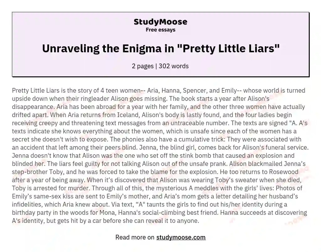 Unraveling the Enigma in "Pretty Little Liars" essay