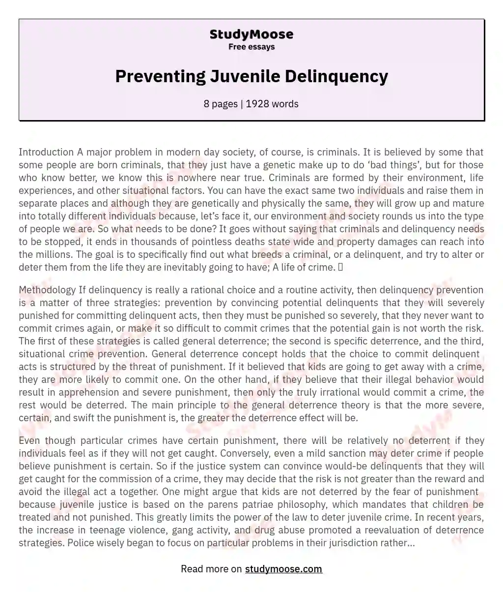 prevention of juvenile delinquency essay