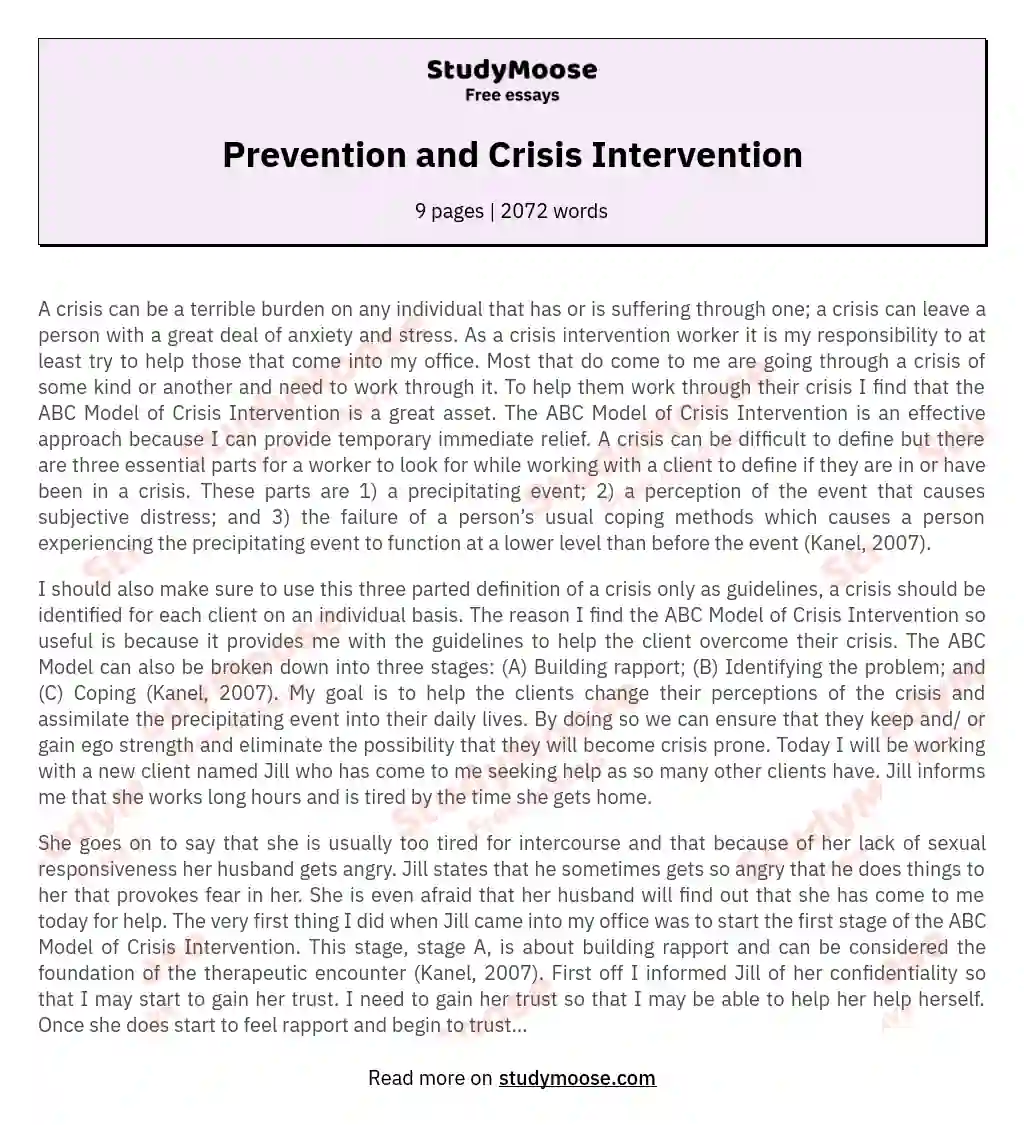 Prevention and Crisis Intervention