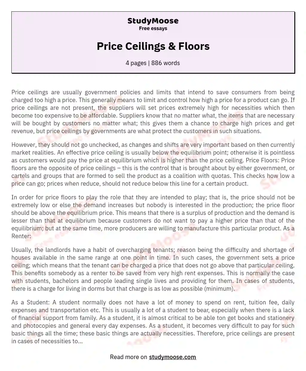 Price Ceilings &amp; Floors essay