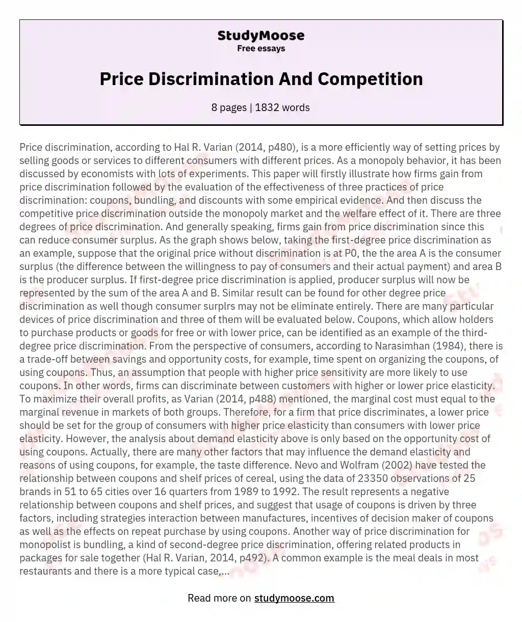 Price Discrimination And Competition essay