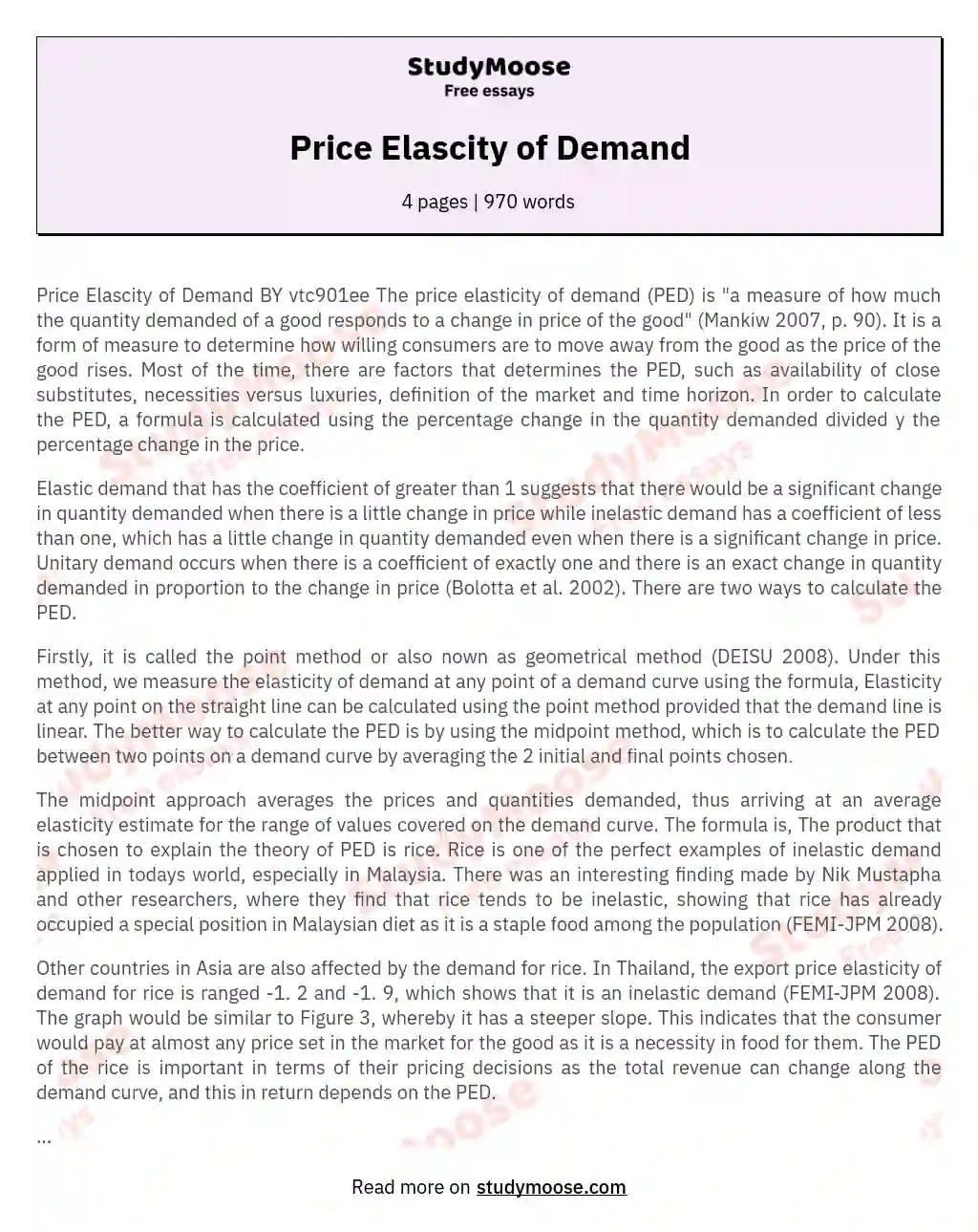 Price Elascity of Demand essay