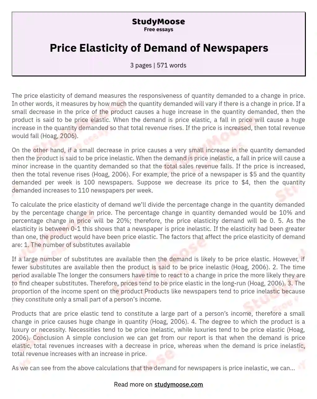 Price Elasticity of Demand of Newspapers