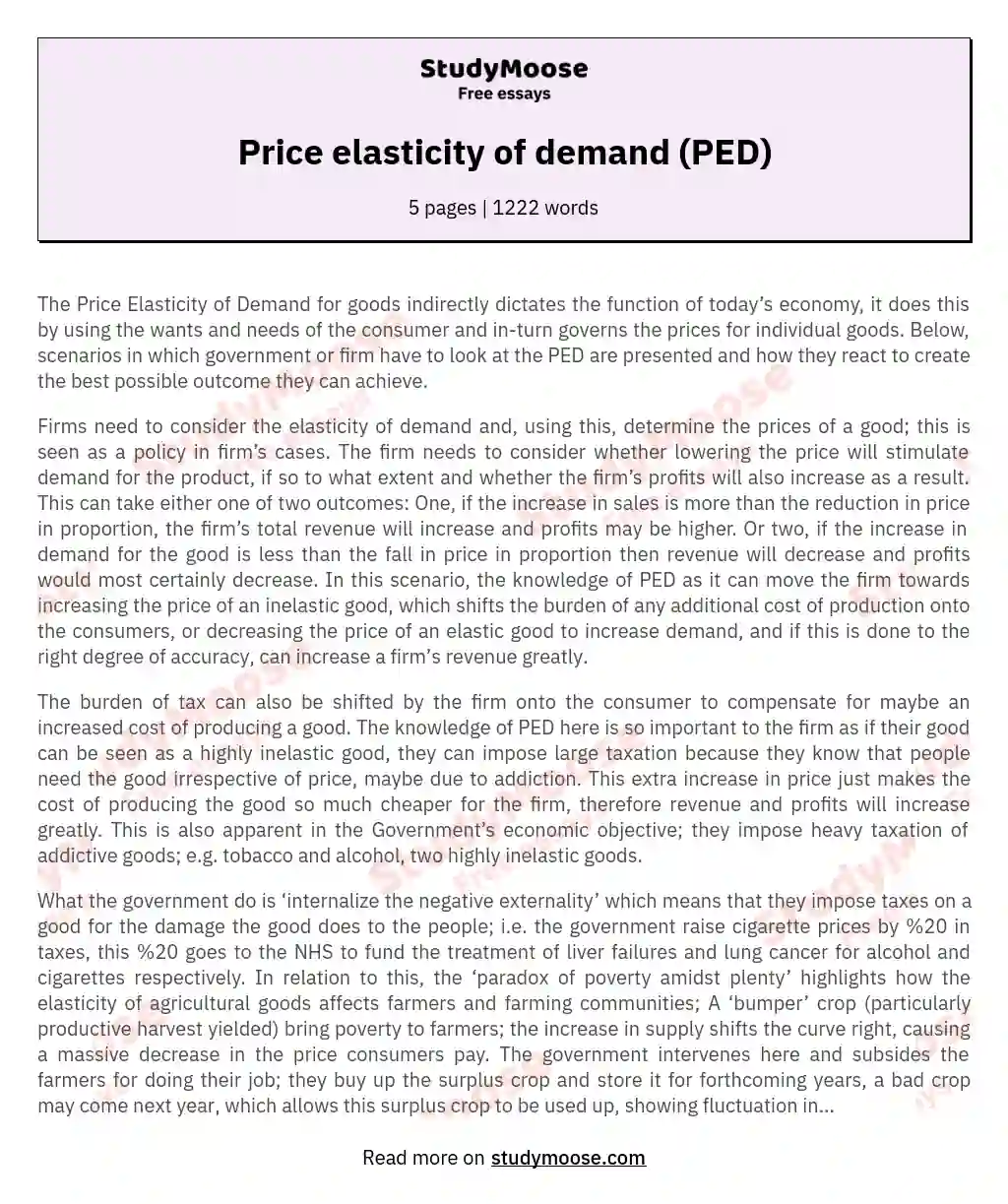 Price elasticity of demand (PED) essay