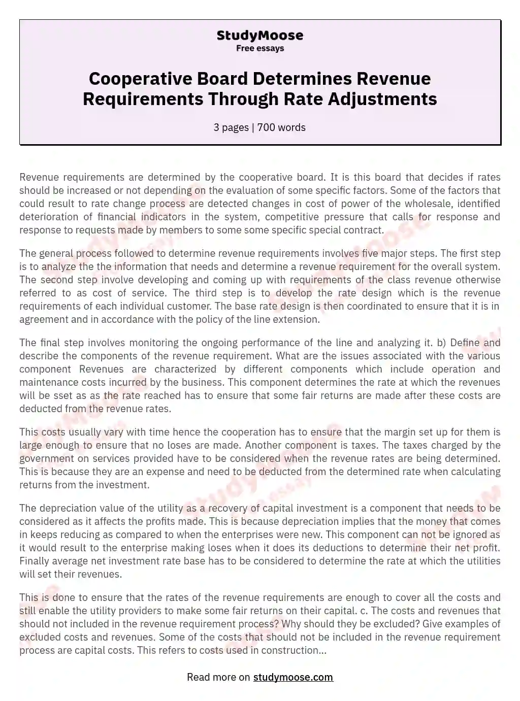 Cooperative Board Determines Revenue Requirements Through Rate Adjustments essay