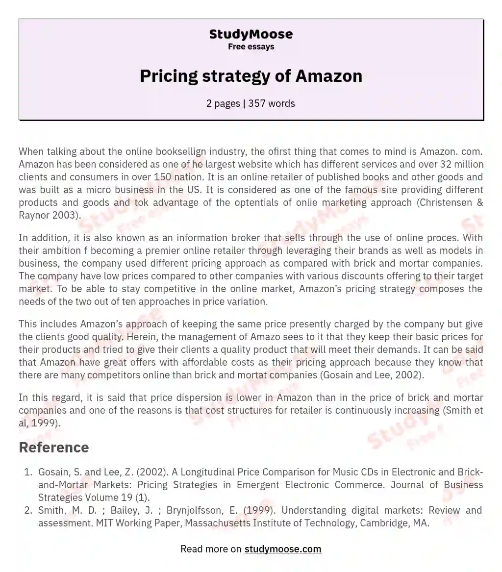 Pricing strategy of Amazon essay