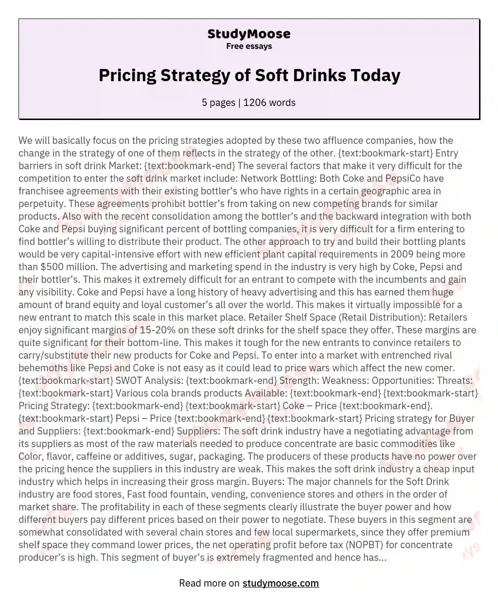 Pricing Strategy of Soft Drinks Today