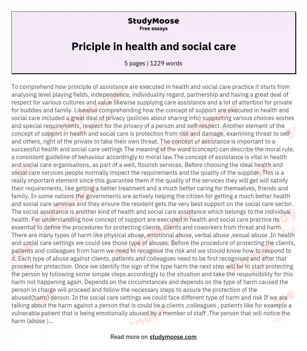 Priciple in health and social care essay