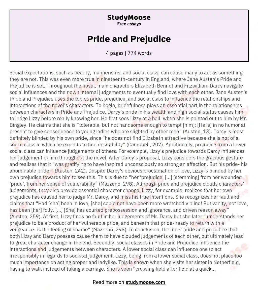 Pride and Prejudice essay