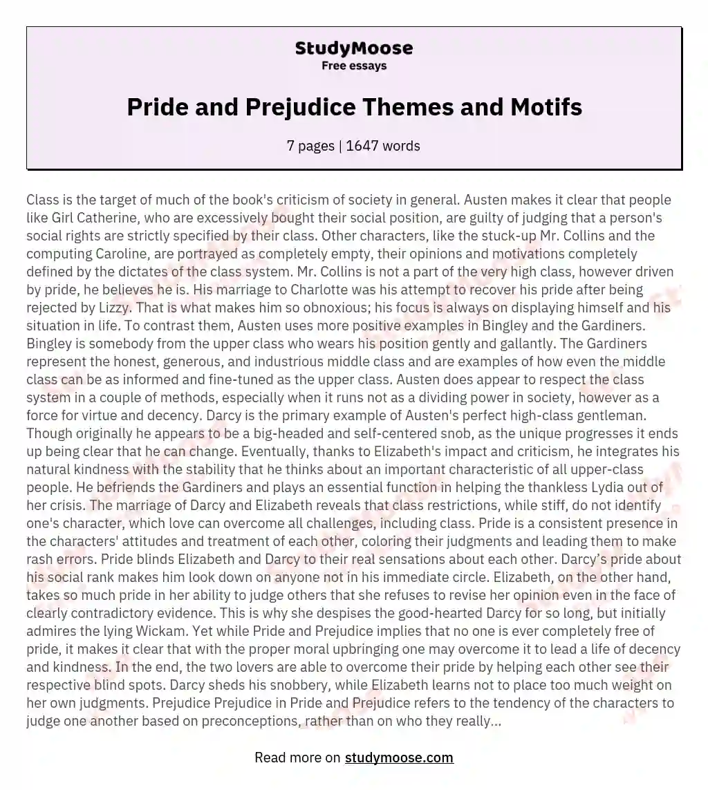 Pride and Prejudice Themes and Motifs