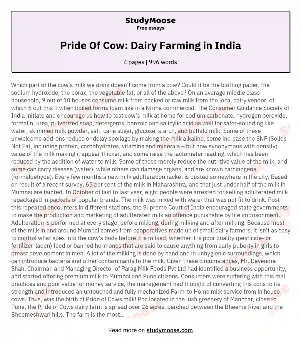 essay on dairy farming