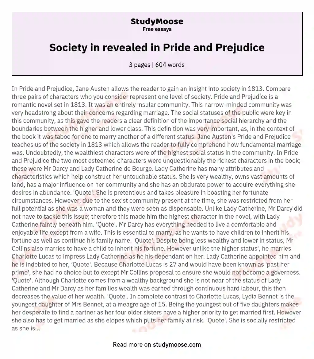 Society in  revealed in Pride and Prejudice essay