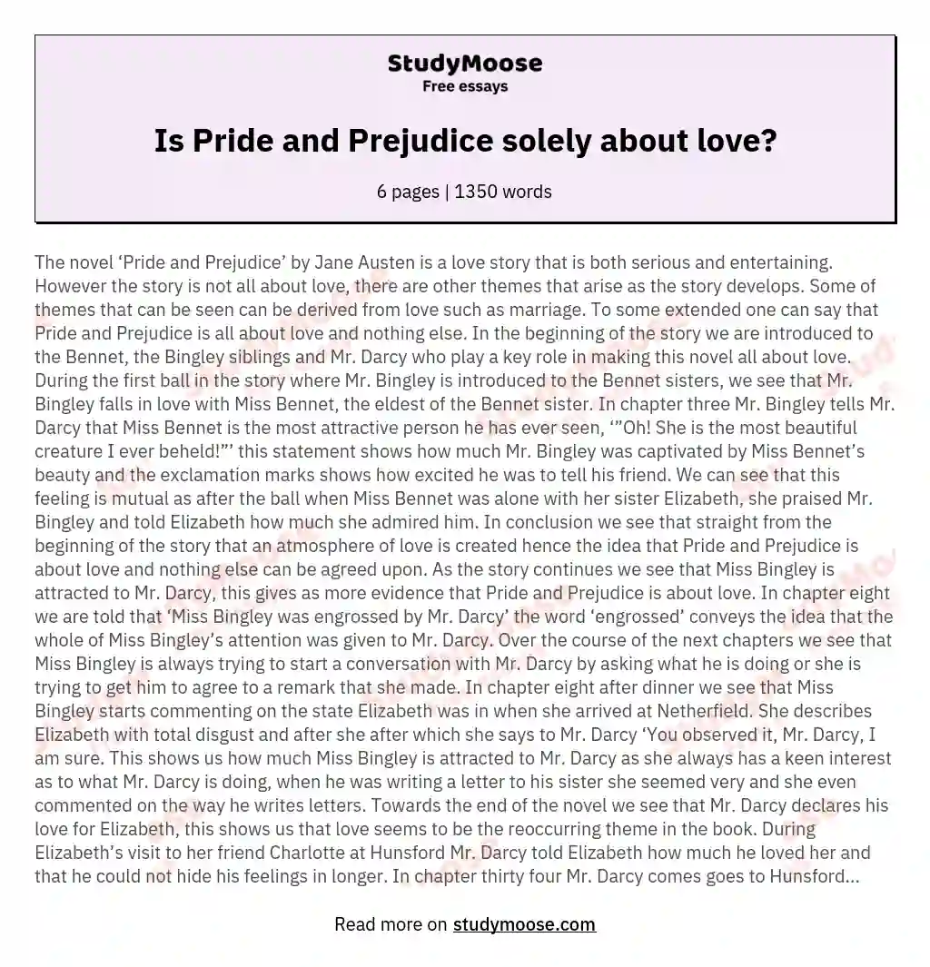 Is Pride and Prejudice solely about love? essay