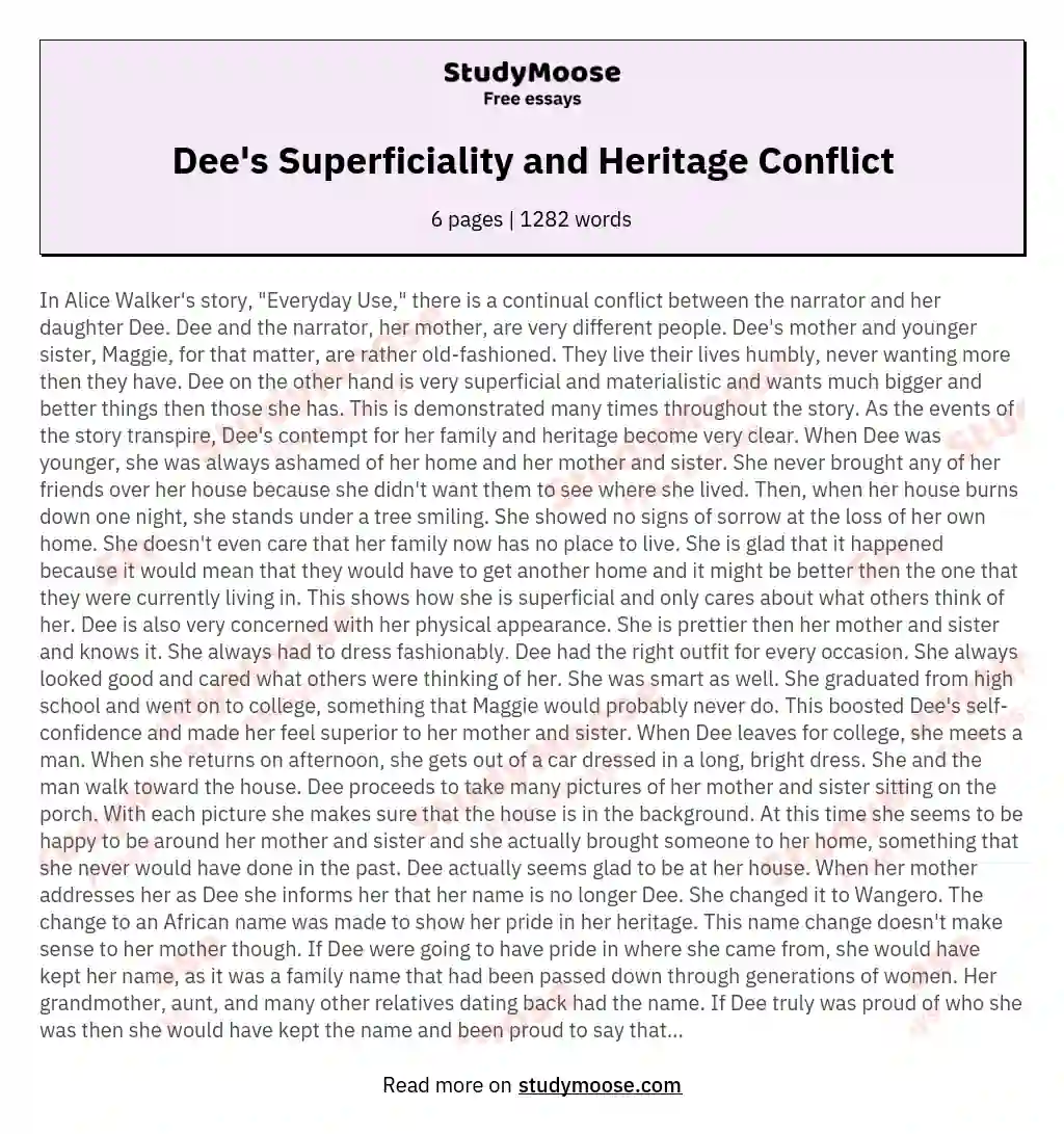 Dee's Superficiality and Heritage Conflict essay