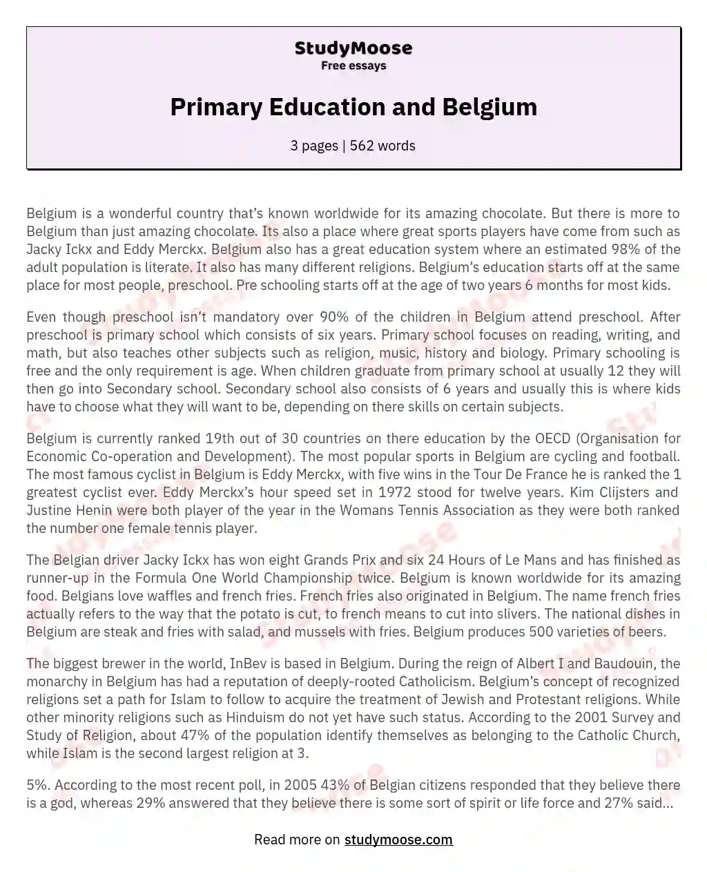 Primary Education and Belgium essay