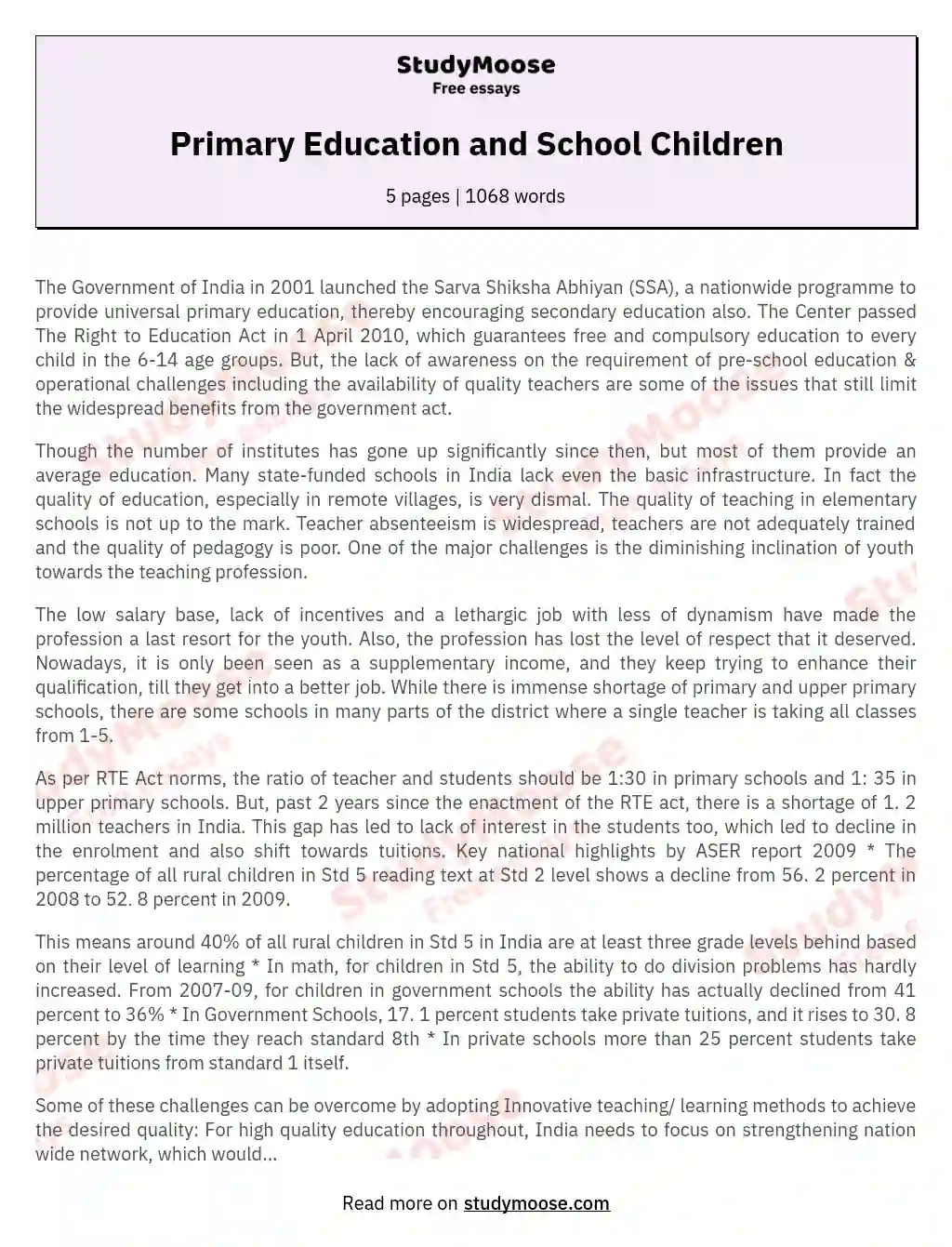 Primary Education and School Children