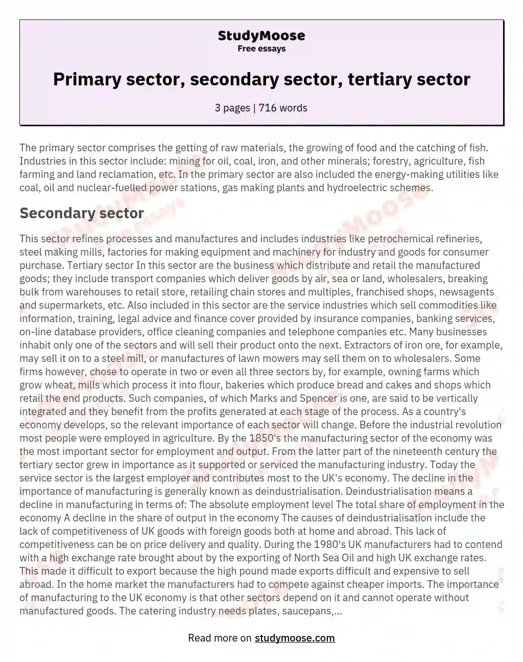 Primary sector, secondary sector, tertiary sector