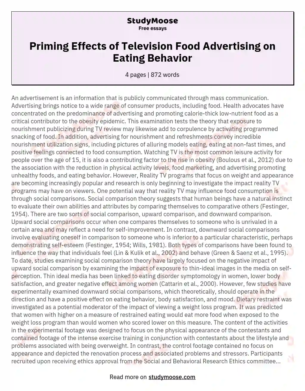 Priming Effects of Television Food Advertising on Eating Behavior