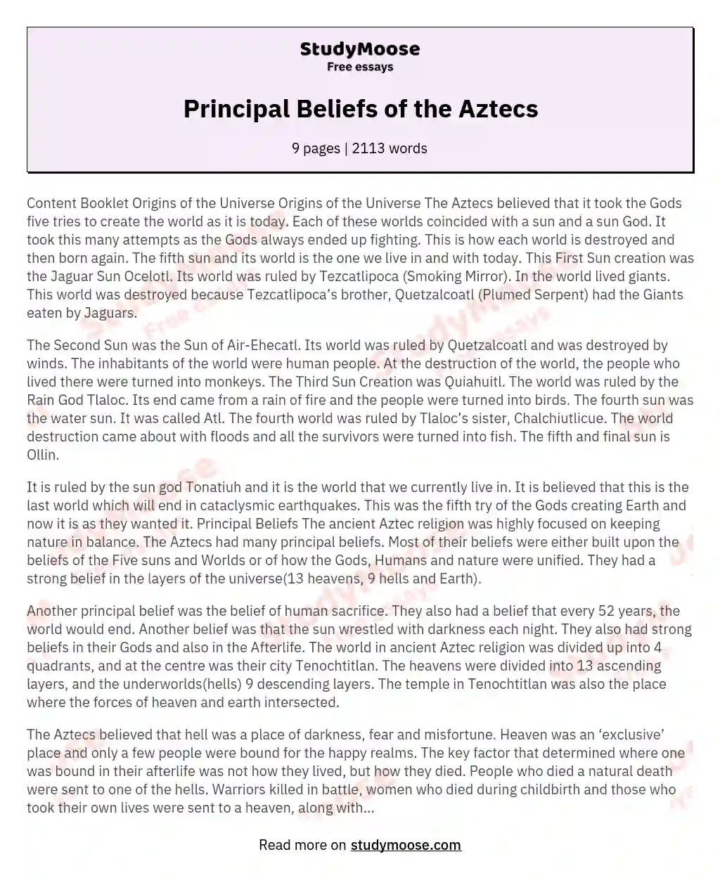 The Aztec Belief System: Gods, Sacrifice, and the Afterlife essay