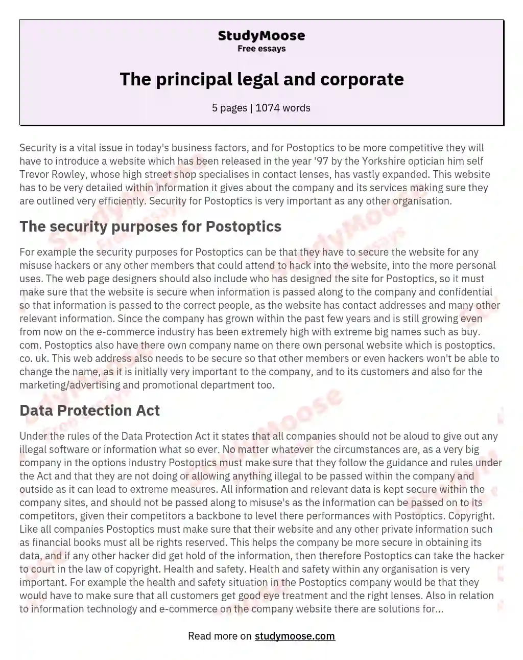 The principal legal and corporate essay