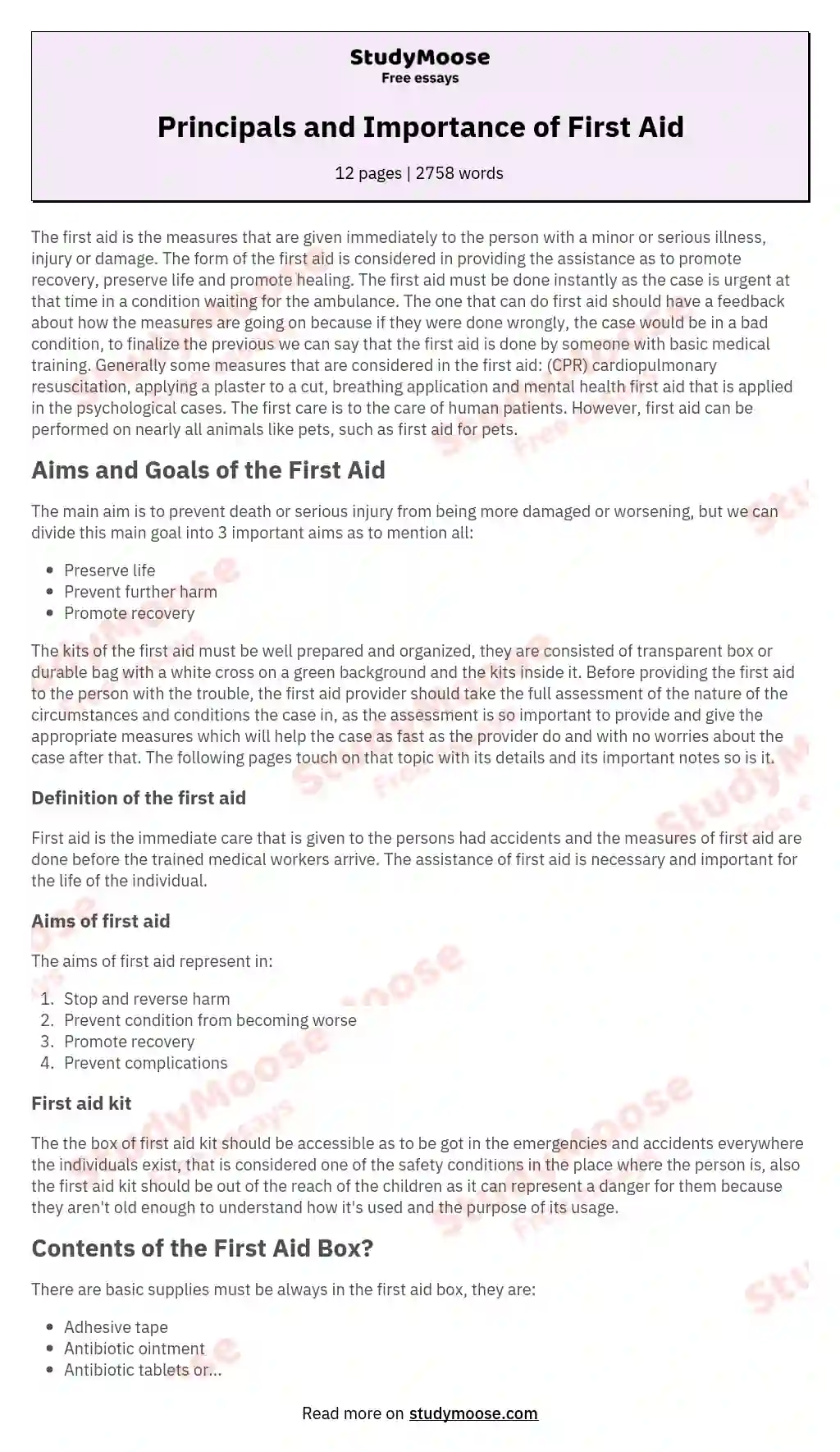 Principals and Importance of First Aid essay