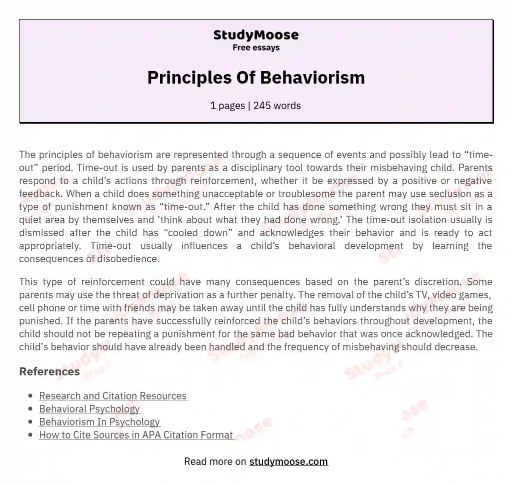 Principles Of Behaviorism Free Essay Example Principles Of Behaviorism Free Essay Example