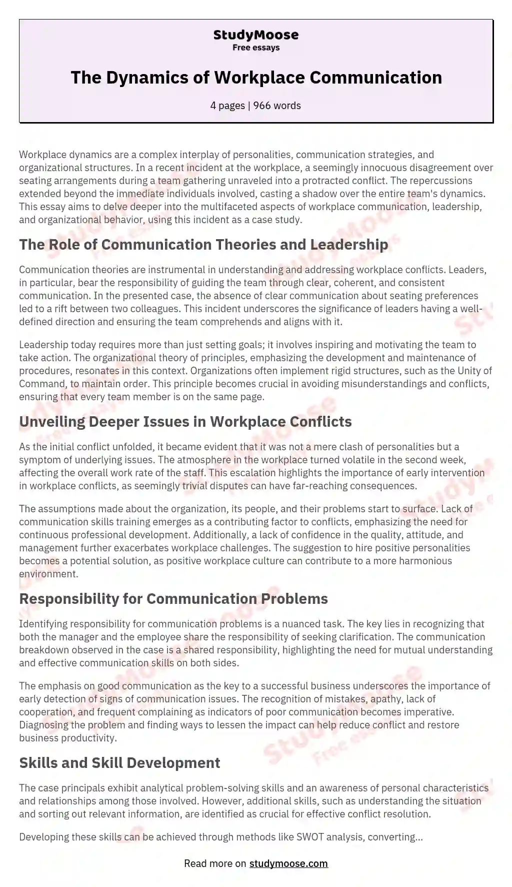 The Dynamics of Workplace Communication essay