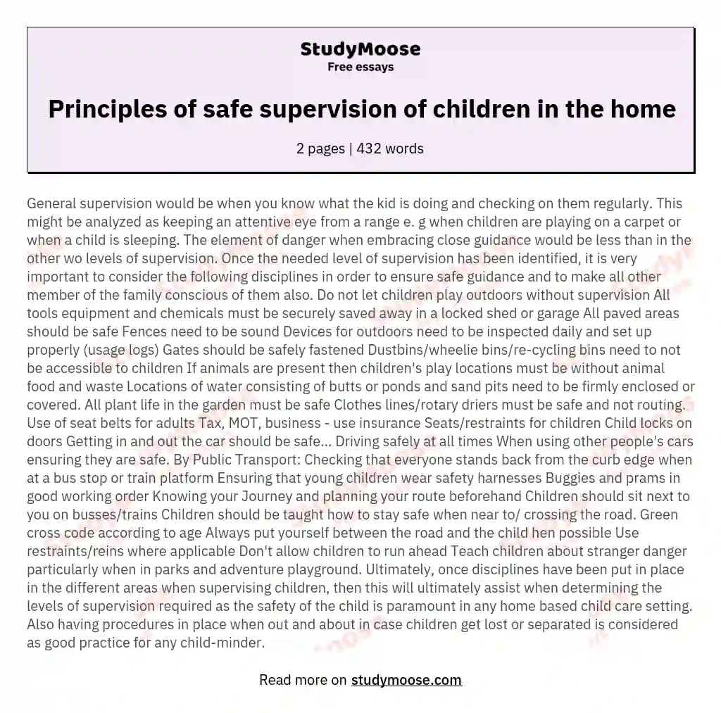 Principles of safe supervision of children in the home