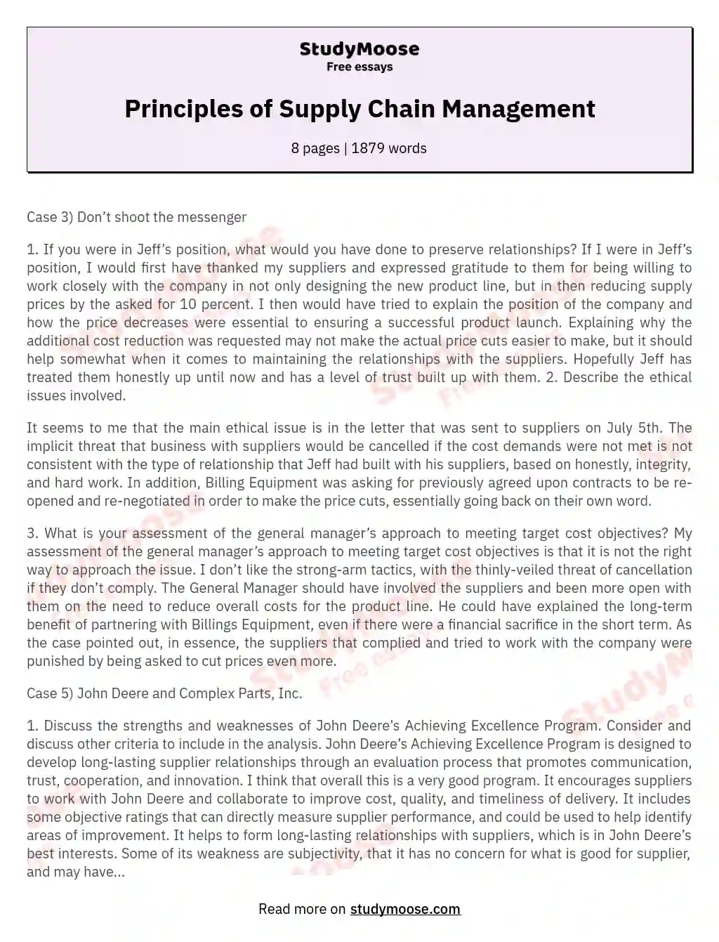 Principles of Supply Chain Management essay