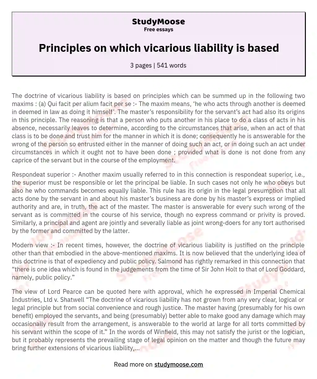 Principles on which vicarious liability is based essay