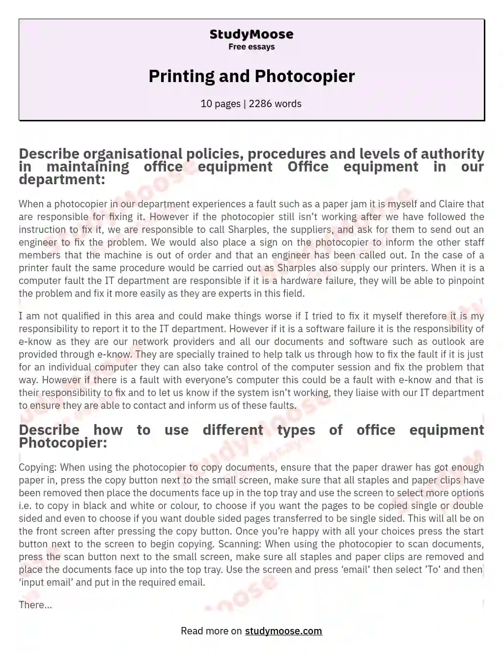 Printing and Photocopier essay