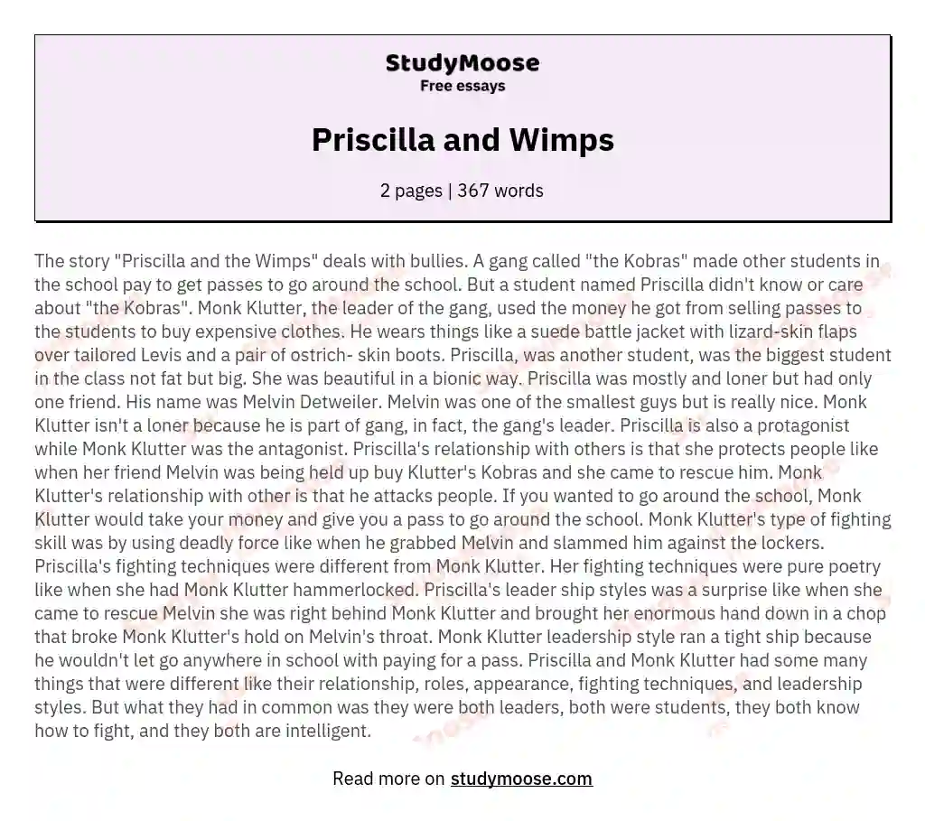 Priscilla and Wimps essay